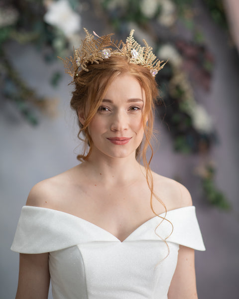 Golden wedding hair crown