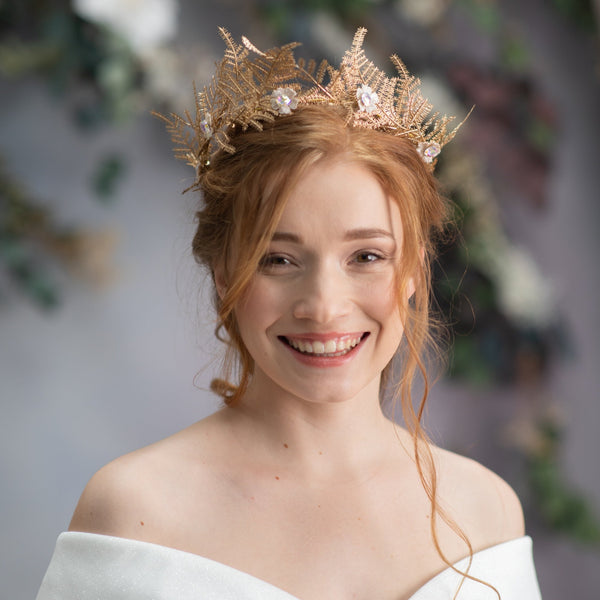 Golden wedding hair crown