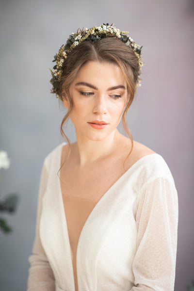 Greenery wedding flower hair crown