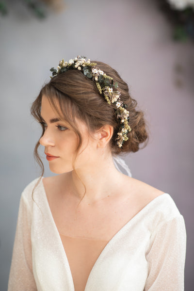 Greenery wedding flower hair crown