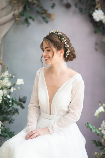 Greenery wedding flower hair crown