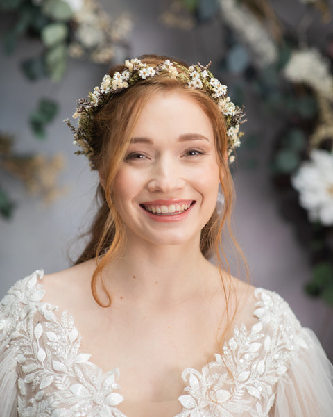 Greenery wedding flower hair crown