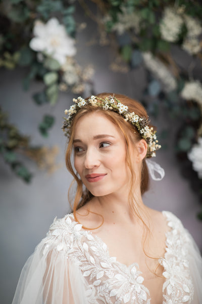 Greenery wedding flower hair crown