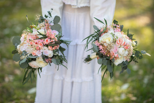 Romantic wedding bouquet Big bridesmaid bouquets Small bridal bouquet Pink Peach Ivory Eucalyptus Baby's breath bouquet Blush