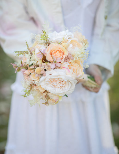 Romantic peach bridal bouquet Small flower bouquet Pastel wedding bouquet Natural looking Artificial bouquet Magaela Bridesmaid bouquets