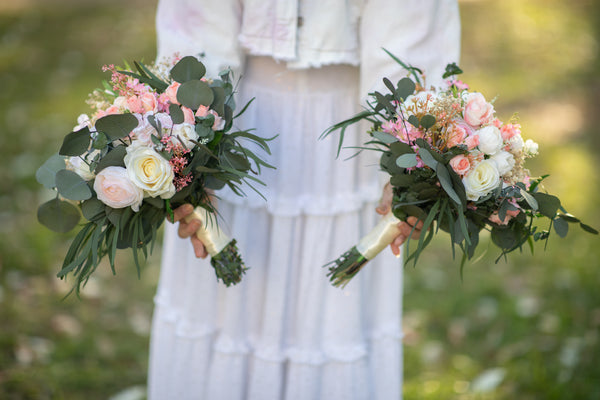 Romantic wedding bouquet Big bridesmaid bouquets Small bridal bouquet Pink Peach Ivory Eucalyptus Baby's breath bouquet Blush