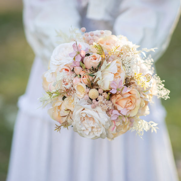 Romantic peach bridal bouquet Small flower bouquet Pastel wedding bouquet Natural looking Artificial bouquet Magaela Bridesmaid bouquets