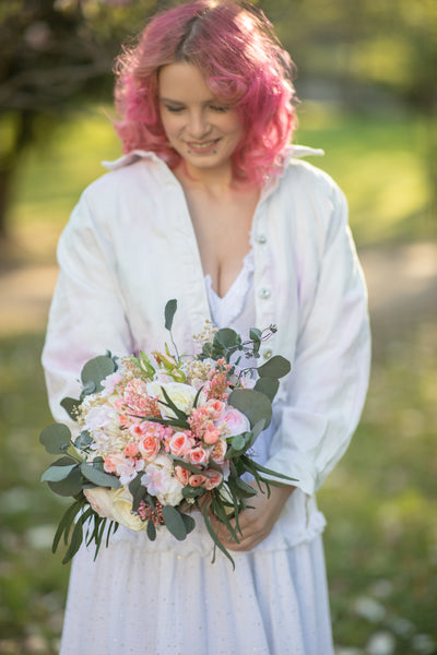 Romantic wedding bouquet Big bridesmaid bouquets Small bridal bouquet Pink Peach Ivory Eucalyptus Baby's breath bouquet Blush