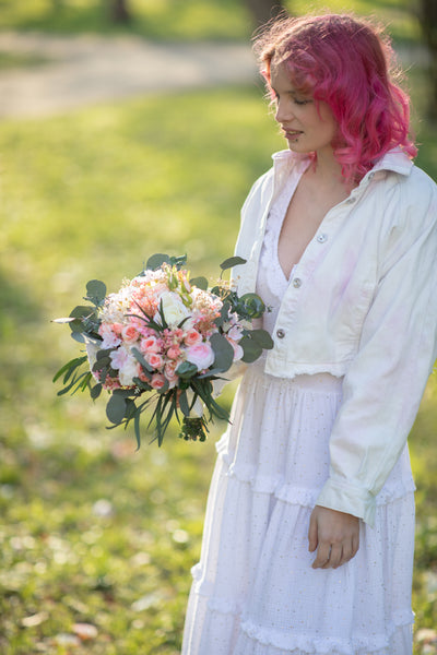 Romantic wedding bouquet Big bridesmaid bouquets Small bridal bouquet Pink Peach Ivory Eucalyptus Baby's breath bouquet Blush