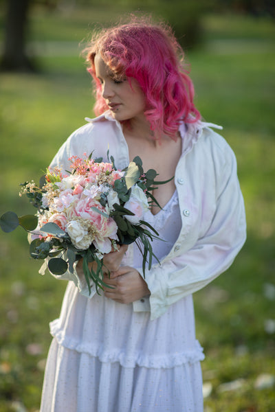 Romantic wedding bouquet Big bridesmaid bouquets Small bridal bouquet Pink Peach Ivory Eucalyptus Baby's breath bouquet Blush