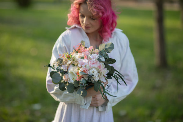 Romantic wedding bouquet Big bridesmaid bouquets Small bridal bouquet Pink Peach Ivory Eucalyptus Baby's breath bouquet Blush
