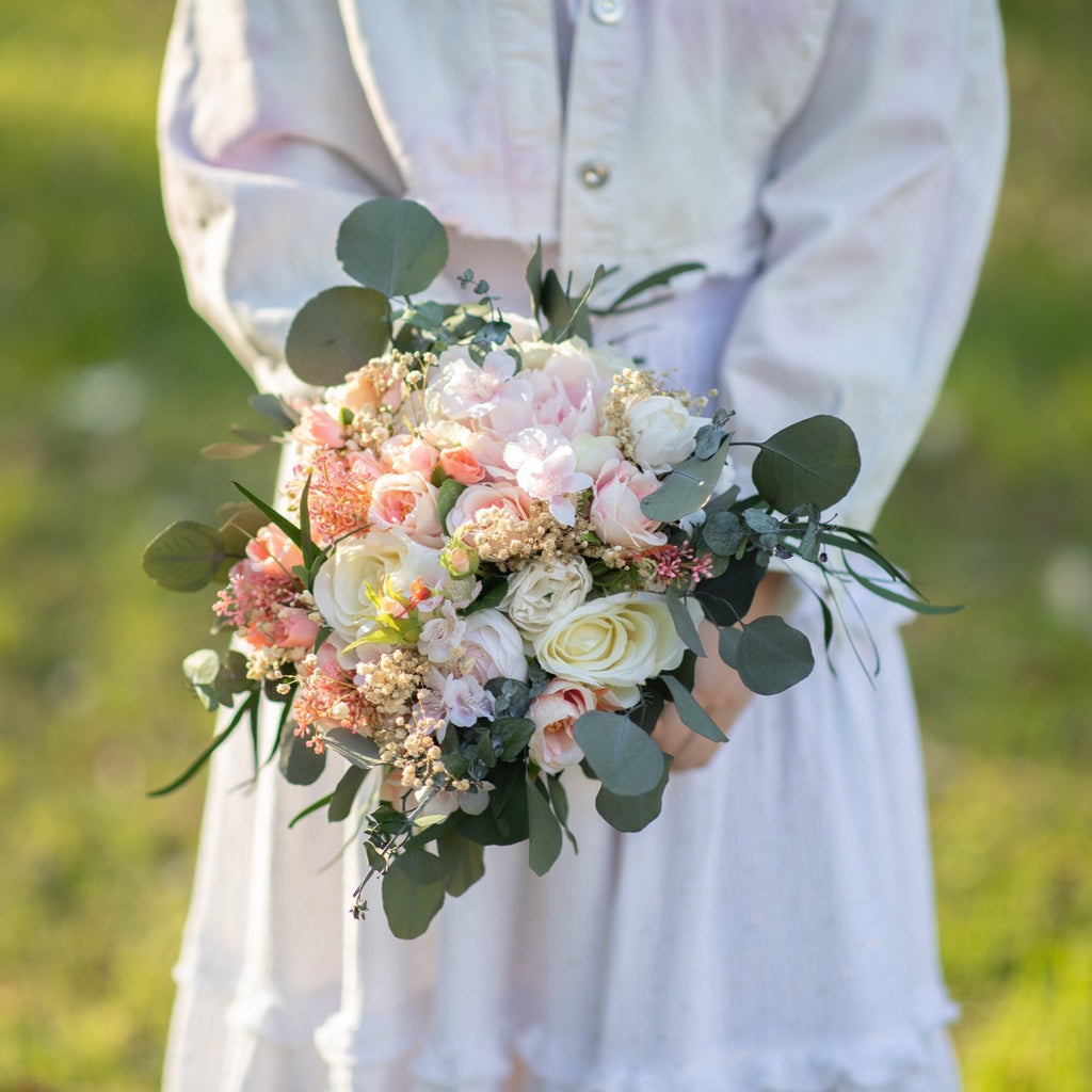 Romantic wedding bouquet Big bridesmaid bouquets Small bridal bouquet Pink Peach Ivory Eucalyptus Baby's breath bouquet Blush