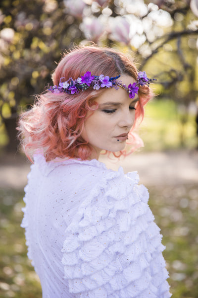 Purple flower elf tiara Lavender bridal elvish tiara Elf wedding headpiece Hair jewellery Elven photoshoot Natural fairy crown Magaela