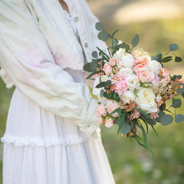 Small romantic wedding bouquet Bridesmaid bouquets Small bridal bouquet Pink Peach Ivory Eucalyptus Baby's breath bouquet Blush