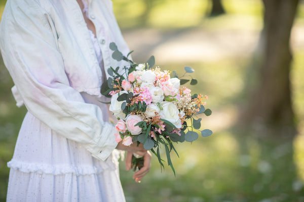 Small romantic wedding bouquet Bridesmaid bouquets Small bridal bouquet Pink Peach Ivory Eucalyptus Baby's breath bouquet Blush