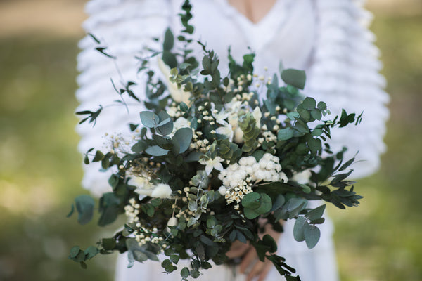 Eucalyptus bridal bouquet White and green wedding bouquet Preserved flower bouquet Magaela Handmade Natural wedding 2021 Greenery bouquet