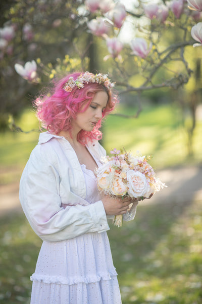 Romantic peach bridal bouquet Small flower bouquet Pastel wedding bouquet Natural looking Artificial bouquet Magaela Bridesmaid bouquets
