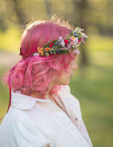 Meadow flower crown Bridal wildflowers headpiece Wedding flower wreath Magaela Bride to be Outdoor wedding Handmade meadow wreath