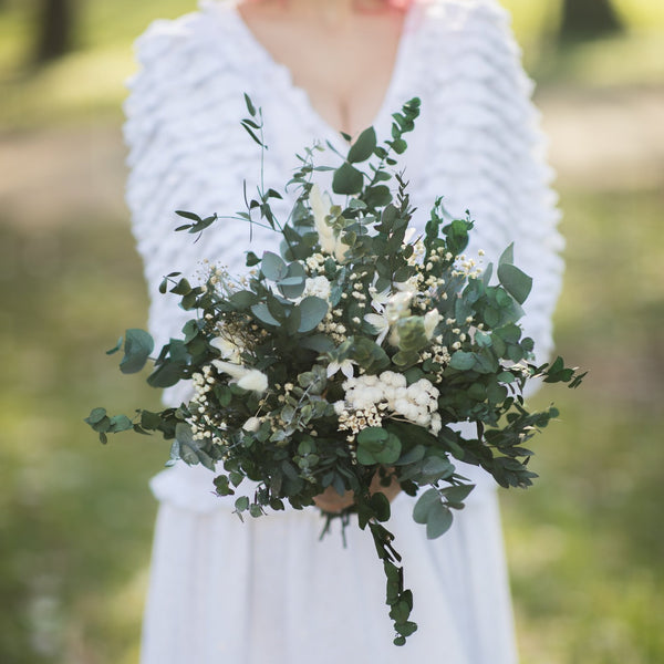 Eucalyptus bridal bouquet White and green wedding bouquet Preserved flower bouquet Magaela Handmade Natural wedding 2021 Greenery bouquet