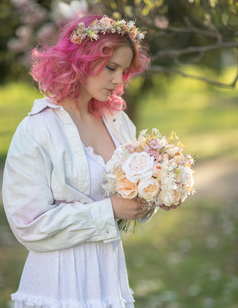 Romantic peach bridal bouquet Small flower bouquet Pastel wedding bouquet Natural looking Artificial bouquet Magaela Bridesmaid bouquets
