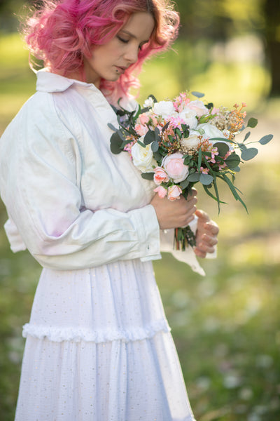 Small romantic wedding bouquet Bridesmaid bouquets Small bridal bouquet Pink Peach Ivory Eucalyptus Baby's breath bouquet Blush