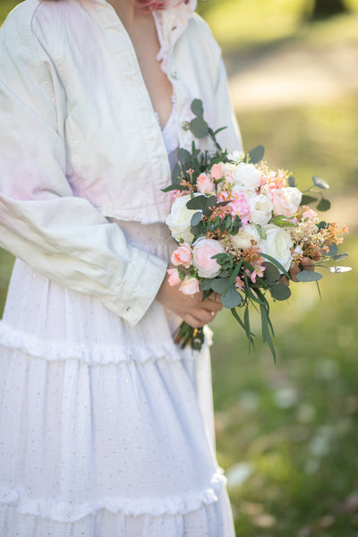 Small romantic wedding bouquet Bridesmaid bouquets Small bridal bouquet Pink Peach Ivory Eucalyptus Baby's breath bouquet Blush