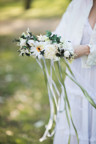 Big boho flower wreath Green and white bridal crown Flower headpiece Bride 2021 Greenery wedding Customisable Wedding hair flowers handmade
