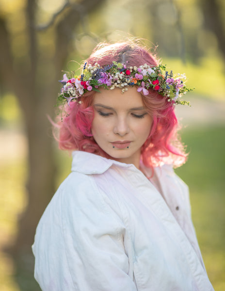 Meadow flower crown Bridal wildflowers headpiece Wedding flower wreath Magaela Bride to be Outdoor wedding Handmade meadow wreath
