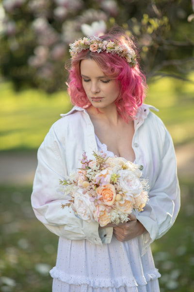 Romantic peach bridal bouquet Small flower bouquet Pastel wedding bouquet Natural looking Artificial bouquet Magaela Bridesmaid bouquets