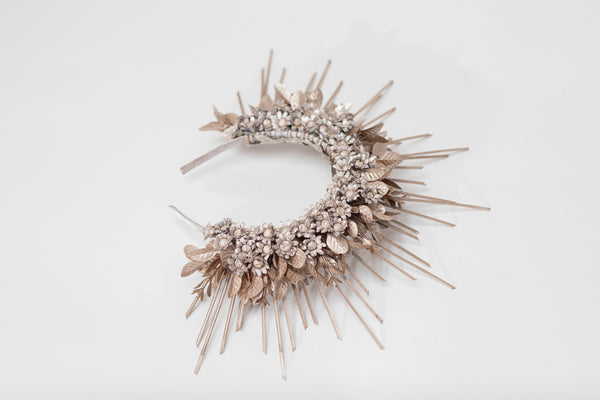 Small bridal halo crown Spiked crown for bride Rose gold flower crown Beyonce sun ray crown Magaela Handmade Spikes Headband 2021 wedding
