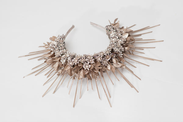 Small bridal halo crown Spiked crown for bride Rose gold flower crown Beyonce sun ray crown Magaela Handmade Spikes Headband 2021 wedding