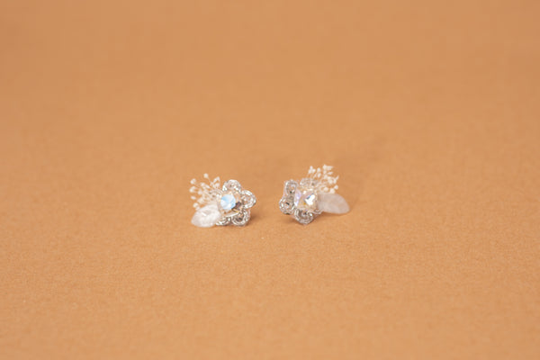 Glamour Bridal Silver And White Studs 2021 Wedding Flower Earrings Glam Luxe Handmade Jewellery Magaela