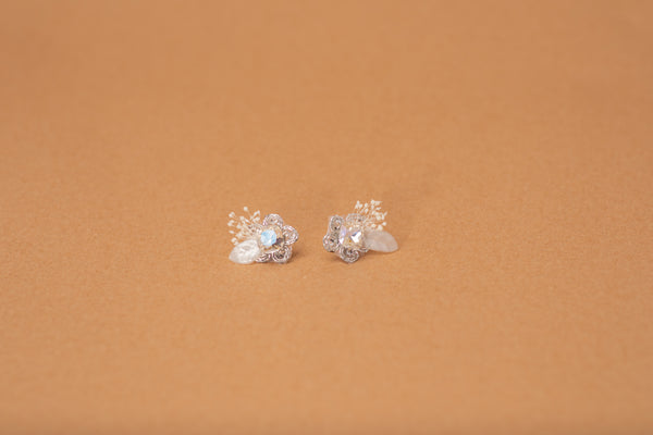 Glamour Bridal Silver And White Studs 2021 Wedding Flower Earrings Glam Luxe Handmade Jewellery Magaela