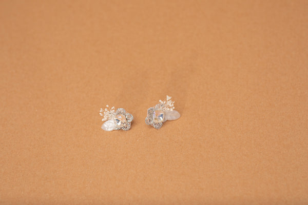 Glamour Bridal Silver And White Studs 2021 Wedding Flower Earrings Glam Luxe Handmade Jewellery Magaela