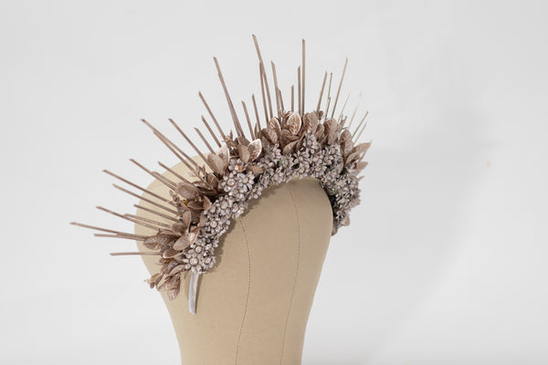 Small bridal halo crown Spiked crown for bride Rose gold flower crown Beyonce sun ray crown Magaela Handmade Spikes Headband 2021 wedding