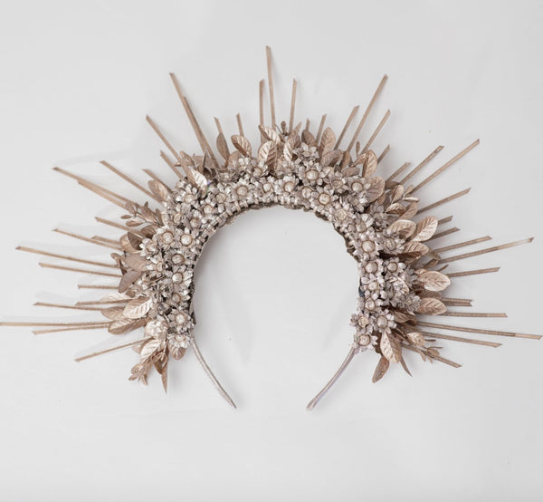 Small bridal halo crown Spiked crown for bride Rose gold flower crown Beyonce sun ray crown Magaela Handmade Spikes Headband 2021 wedding