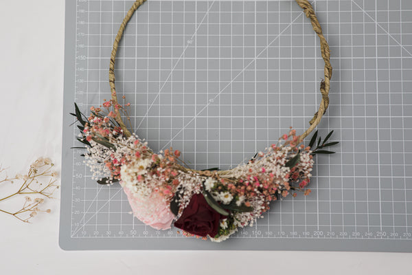 Romantic burgundy and pink flower wreath Maroon Custom made wedding crown Personalised wreath for bride Handmade Magaela hair accessories