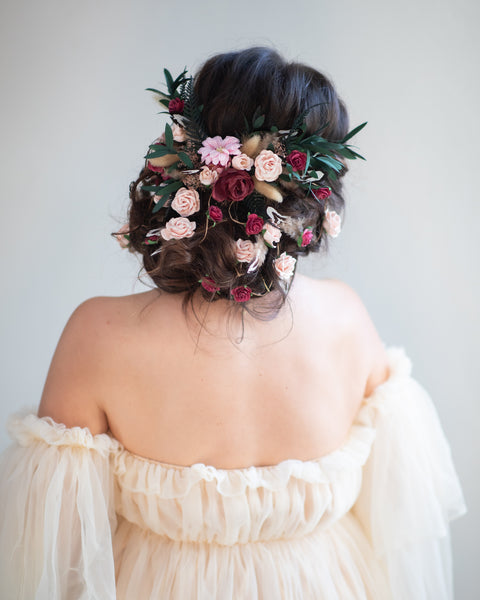 Romantic wedding hair vine Bridal headpiece with roses Bridal jewellery Braided hair vine Hanging vine Magaela Customisable Bridal headpiece