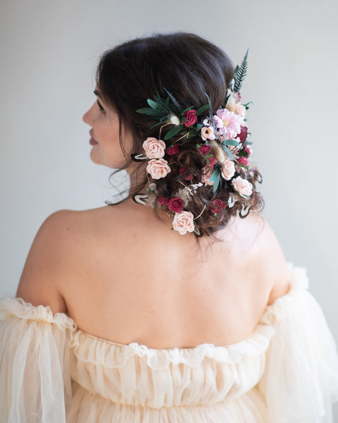 Romantic wedding hair vine Bridal headpiece with roses Bridal jewellery Braided hair vine Hanging vine Magaela Customisable Bridal headpiece