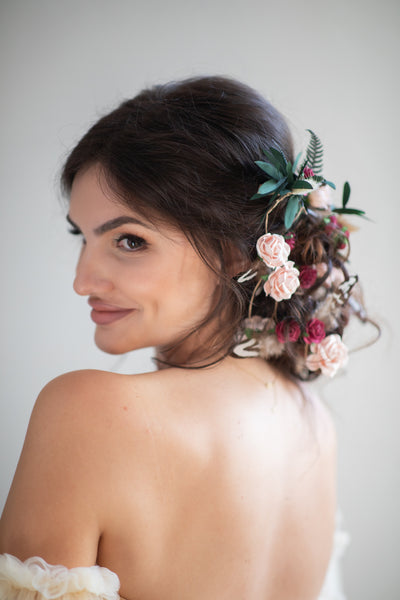 Romantic wedding hair vine Bridal headpiece with roses Bridal jewellery Braided hair vine Hanging vine Magaela Customisable Bridal headpiece