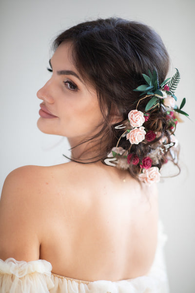 Romantic wedding hair vine Bridal headpiece with roses Bridal jewellery Braided hair vine Hanging vine Magaela Customisable Bridal headpiece