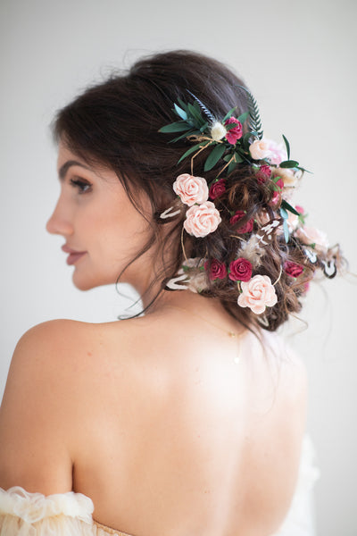 Romantic wedding hair vine Bridal headpiece with roses Bridal jewellery Braided hair vine Hanging vine Magaela Customisable Bridal headpiece