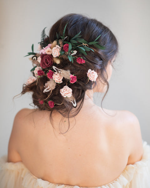 Romantic wedding hair vine Bridal headpiece with roses Bridal jewellery Braided hair vine Hanging vine Magaela Customisable Bridal headpiece