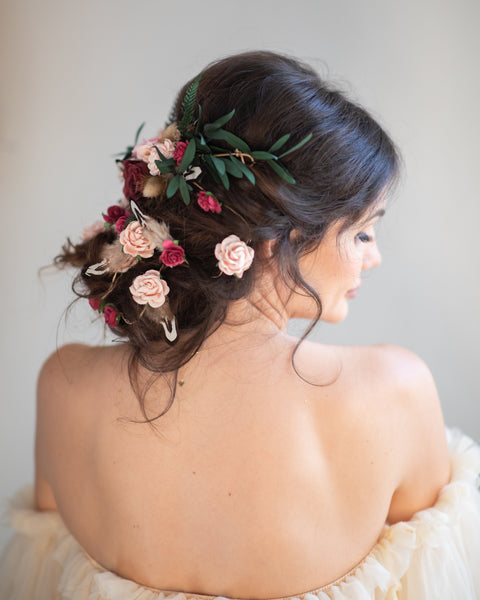 Romantic wedding hair vine Bridal headpiece with roses Bridal jewellery Braided hair vine Hanging vine Magaela Customisable Bridal headpiece