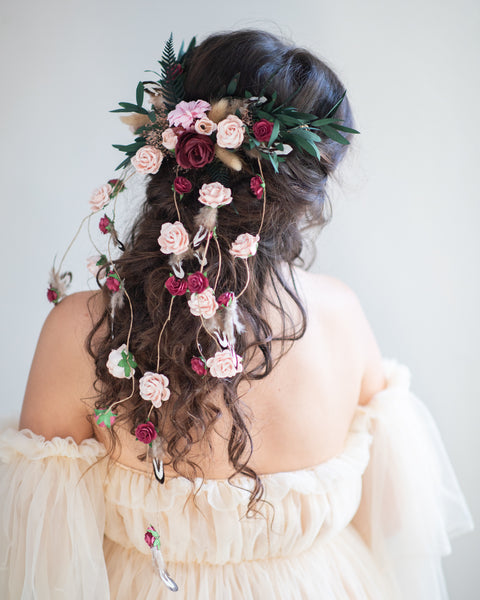 Romantic wedding hair vine Bridal headpiece with roses Bridal jewellery Braided hair vine Hanging vine Magaela Customisable Bridal headpiece