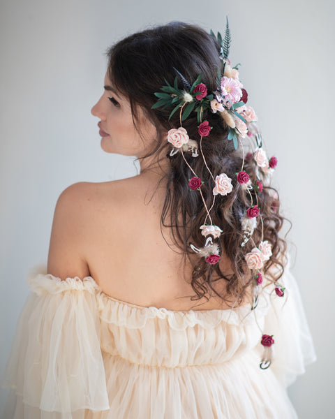 Romantic wedding hair vine Bridal headpiece with roses Bridal jewellery Braided hair vine Hanging vine Magaela Customisable Bridal headpiece
