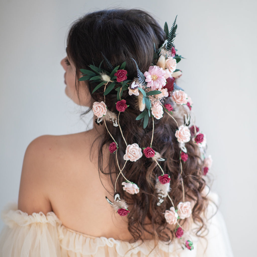 Romantic wedding hair vine Bridal headpiece with roses Bridal jewellery Braided hair vine Hanging vine Magaela Customisable Bridal headpiece