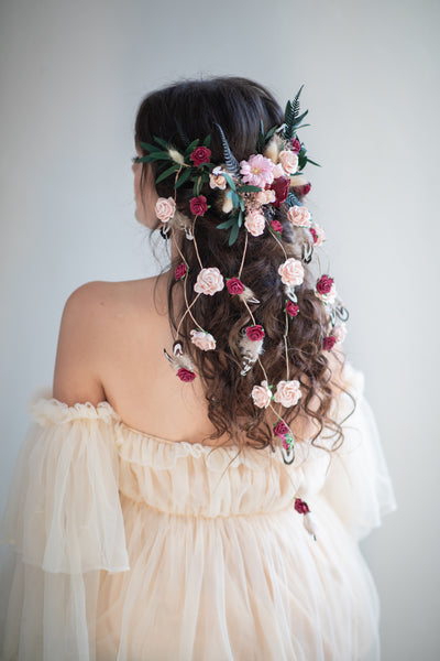 Romantic wedding hair vine Bridal headpiece with roses Bridal jewellery Braided hair vine Hanging vine Magaela Customisable Bridal headpiece