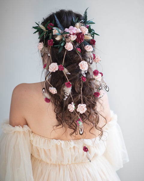 Romantic wedding hair vine Bridal headpiece with roses Bridal jewellery Braided hair vine Hanging vine Magaela Customisable Bridal headpiece