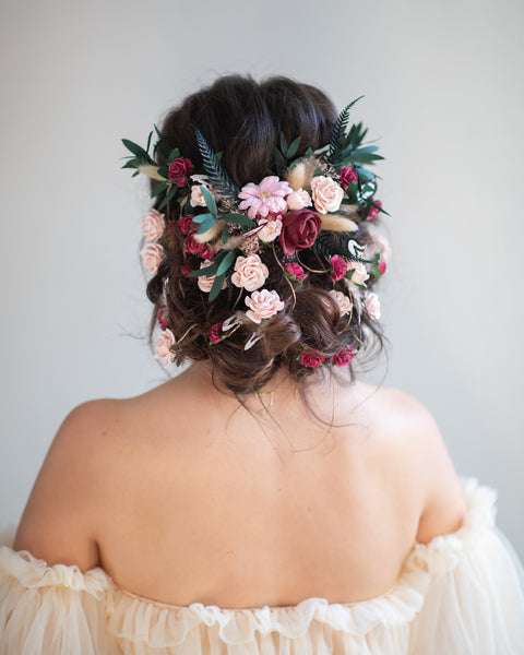 Romantic wedding hair vine Bridal headpiece with roses Bridal jewellery Braided hair vine Hanging vine Magaela Customisable Bridal headpiece